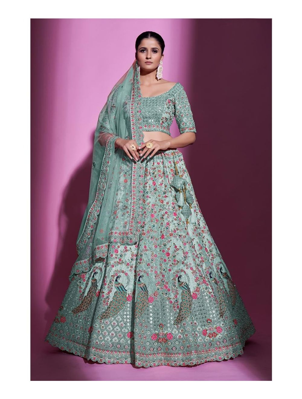 Wedding Shop Indian Lehenga Choli in Seafoam Green Embroidered Fabric  LLCV110184