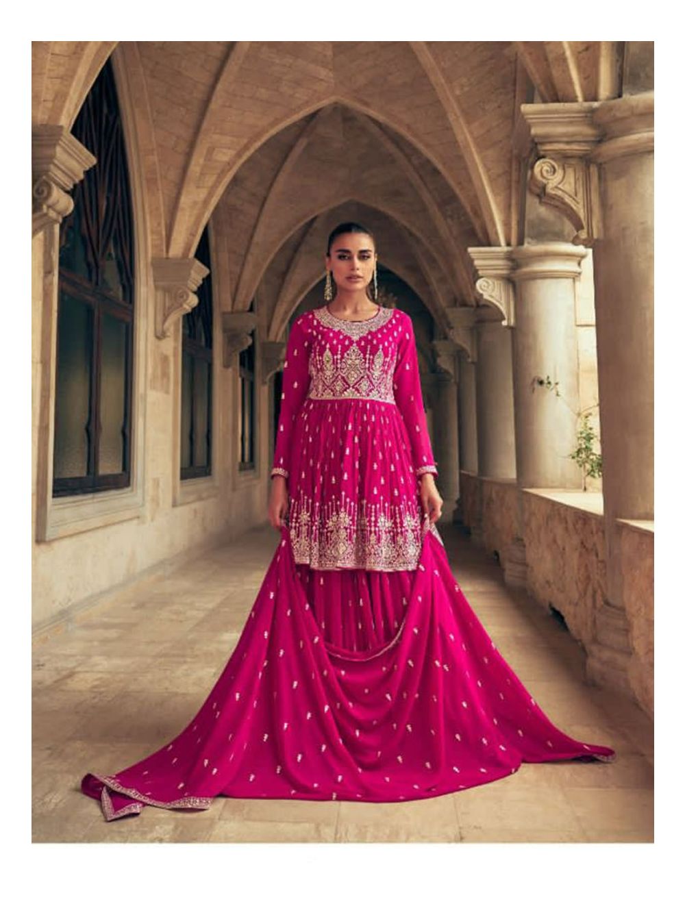 Magenta Short Anarkali With Skirt Designer Punjabi Suit