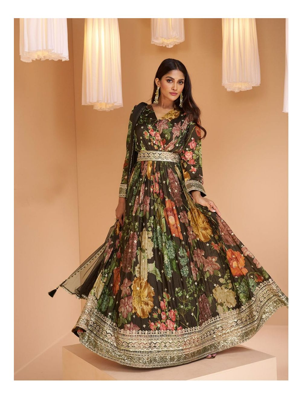 Buy Multi Color Georgette Festival Wear Printed Gown With Dupatta Online  From Wholesale Salwar.