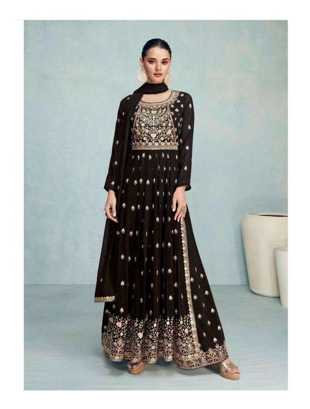 Indian Party Wear Naira Cut Foil Work Salwar Kameez Kurti Pant amp  Dupatta Dress  eBay
