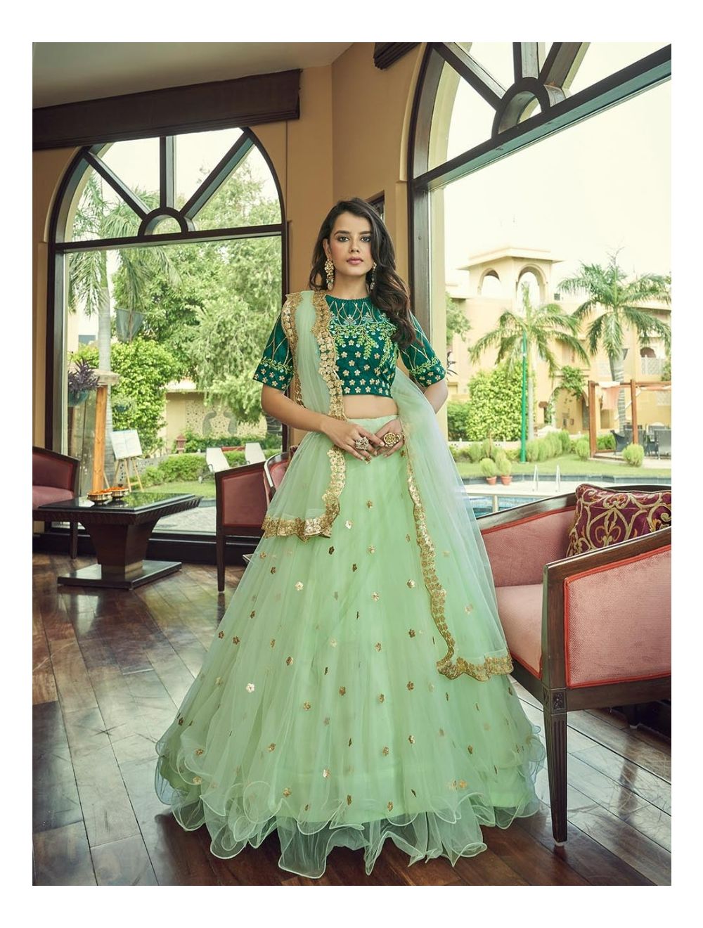 Bridesmaid Lehenga Choli, Designer Green Georgette Lehenga Choli, Ready to  Wear Skirt, Indian Wedding Lehenga, Crop Top for Wedding Parties - Etsy
