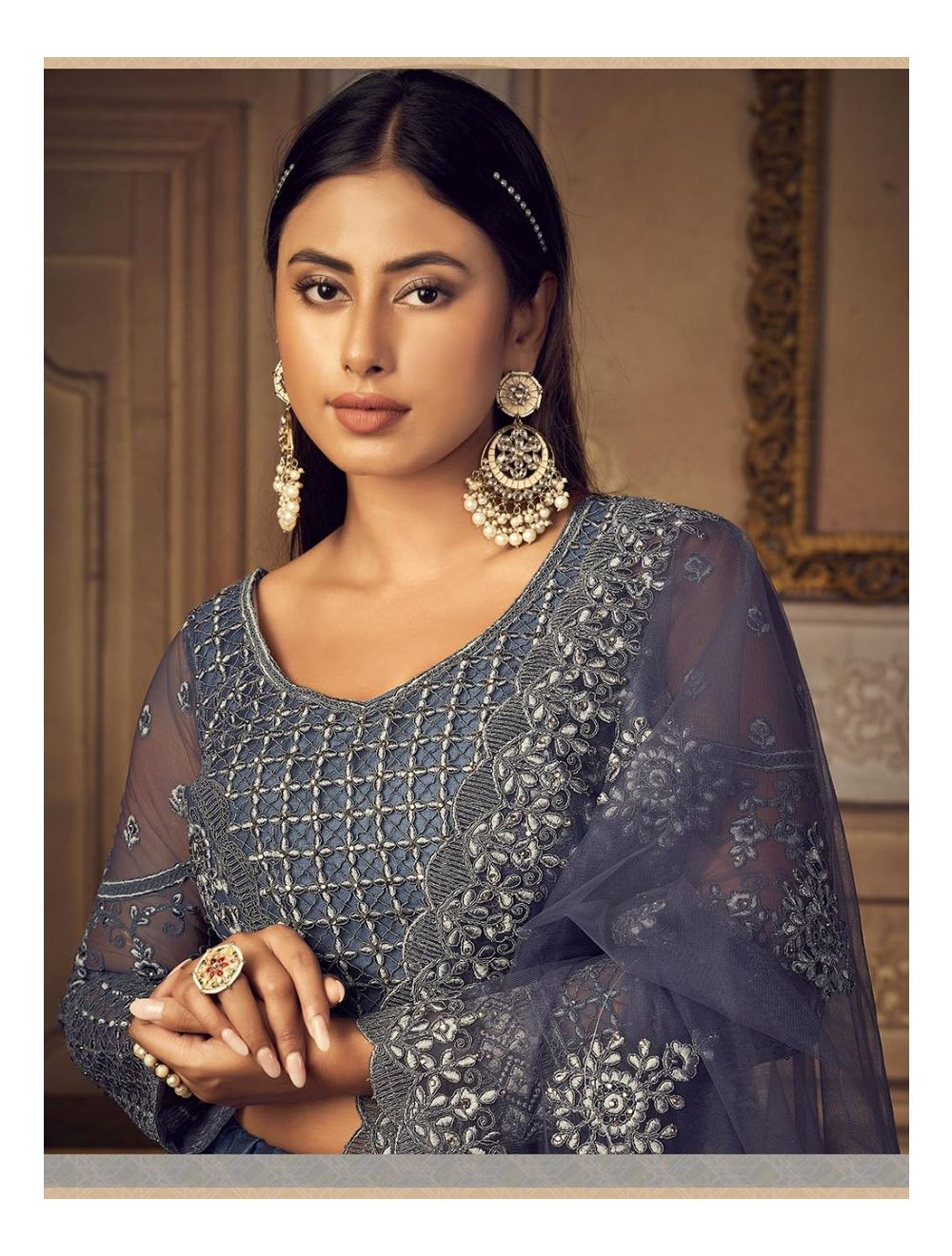 Grey Lehenga Choli With Stone Work