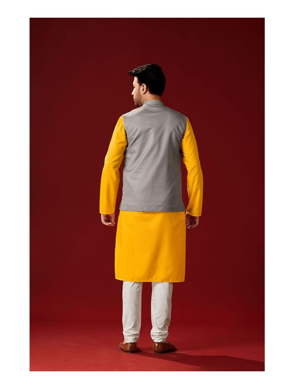 Yellow colour kurta pajama with jacket clearance