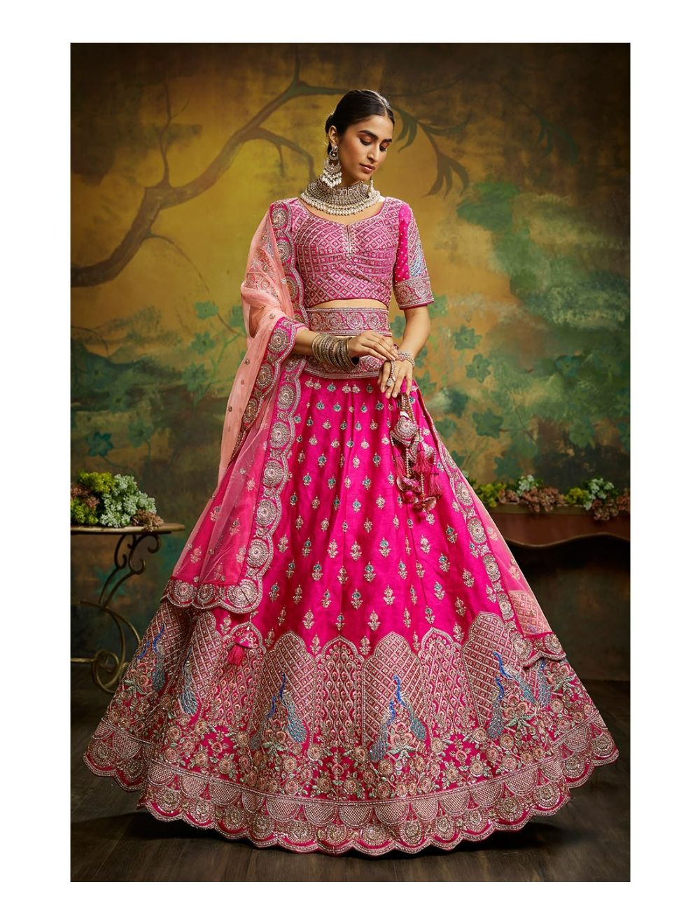 Punch Pink Bridal Wedding Lehenga Choli Set In Silk SFSJDN12810 – Siya  Fashions
