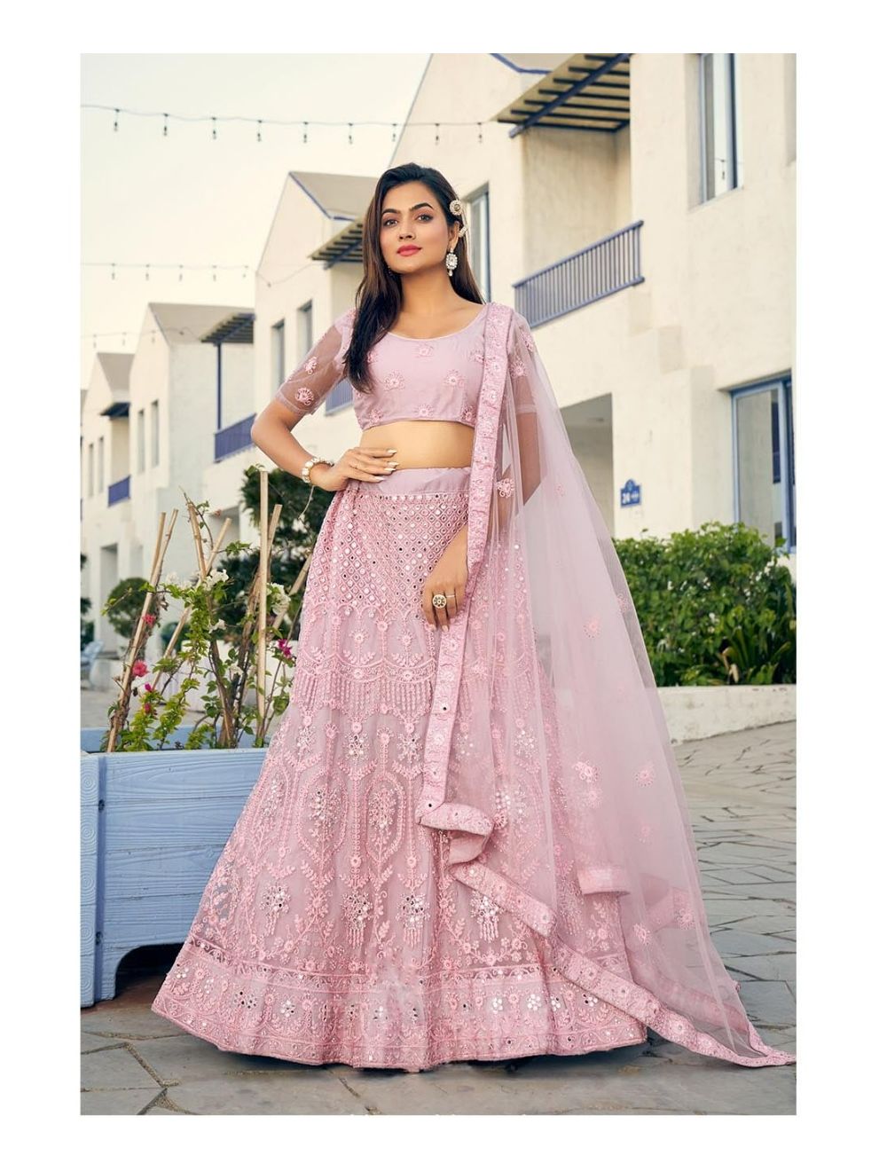 Shop Indian Wedding Style Zig Zag Sequin Work Lehenga Choli In Net – Gunj  Fashion