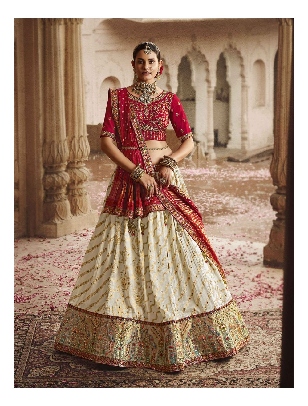 Buy Red Silk Dupion Round Embroidered Bridal Lehenga Set For Women by  RI.Ritu Kumar Online at Aza Fashions.