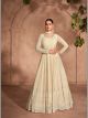 Cream Heavy Embroidered Floor Length Lucknowi Gown