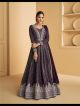 Wine Embroidered Anarkali Gown Dress