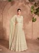 Beige Heavy Embroidered Floor Length Lucknowi Gown