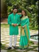 Hunnybunny Teal Couple Dress Orgenza Silk Saree & Kurta