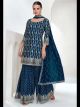 Teal Chinon Silk Sharara Suit