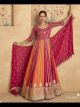 Orange and Pink Heavy Embroidered Gown with Dupatta