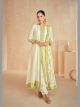Mehendi and Off White Front Slit A-Line Suit