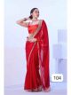 Red Solid Lace Work Satin Jimmy Choo Party Wear Saree