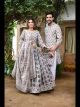 Silver Bagru Printed Lehenga and Kurta Matching Couple Combo Dresses