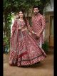 Red Bagru Printed Lehenga and Kurta Matching Couple Set