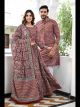 Maroon Bagru Printed Lehenga and Kurta Matching Couple Set