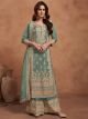 Green Silk semi-stitched Palazzo Suit
