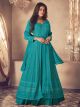 Teal Blue Georgette semi-stitched Indo-Western Dress