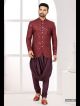 Maroon Embroidered Indo-Western For Men