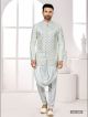 Off White Embroidered Indo-Western For Men