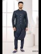 Navy Blue Embroidered Indo-Western For Men