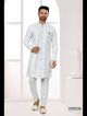 Off White Embroidered Indo-Western For Men