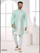 C. Green & Off White Embroidered Indo-Western For Men