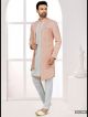 Peach & Off White Embroidered Indo-Western For Men