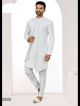 Off White Embroidered Indo-Western For Men