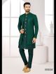 Bottle Green Embroidered Indo-Western For Men