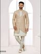 Brown & Cream Embroidered Indo-Western For Men