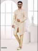 Cream Embroidered Indo-Western For Men