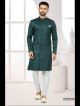 Bottle Green Galaxy Satin Jacquard Indo-Western For Men