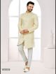 Yellow Galaxy Satin Jacquard Indo-Western For Men