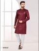 Maroon Galaxy Satin Jacquard Indo-Western For Men