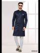 Navy Blue Galaxy Satin Jacquard Indo-Western For Men