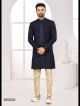 Navy Blue Digital Work Indo-Western For Men