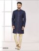 Navy Blue Digital Work Indo-Western For Men