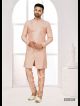 Peach Embroidered Indo-Western For Men