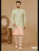 Sea Green & Peach Embroidered Indo-Western For Men