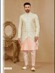 Off White & Peach Embroidered Indo-Western For Men