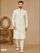 Off White Embroidered Indo-Western For Men