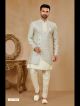 Silver & Cream Embroidered Indo-Western For Men