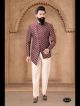 Reddish Orange Jacquard Jodhpuri Suit