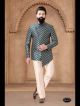 Bluish Green Jacquard Jodhpuri Suit