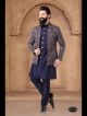  Blue Silk Kurta Pajama With Jacket 3pc Set