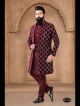 Maroon Silk Kurta Pajama With Jacket 3pc Set