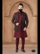 Maroon Silk Kurta Pajama With Jacket 3pc Set