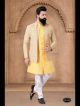 Yellow Silk Kurta Pajama With Jacket 3pc Set